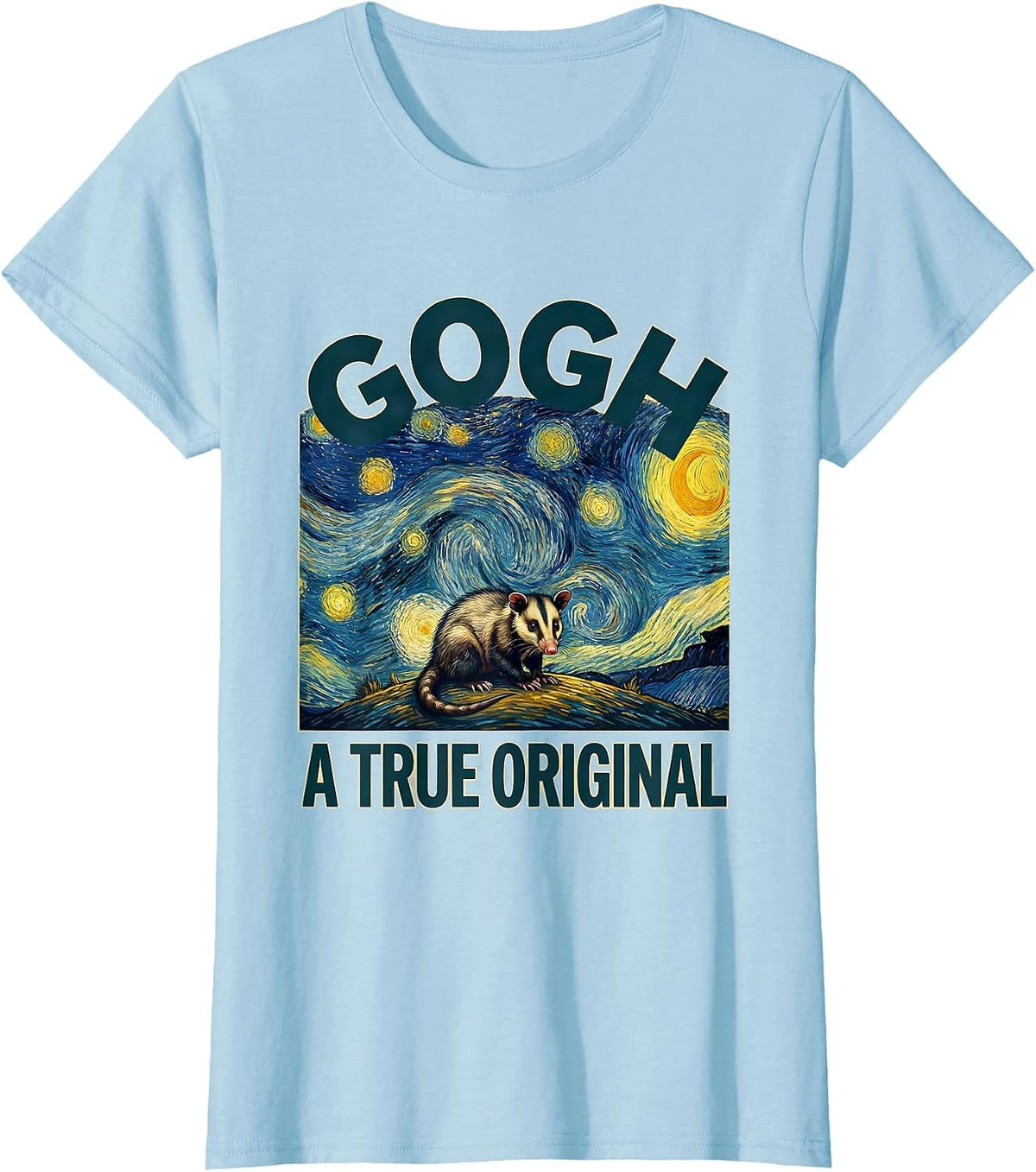 Gogh, A True Original Funny Opossum Van Gogh Starry Night T-Shirt - Baby Blue