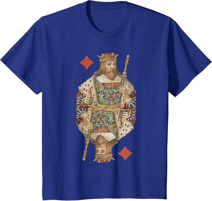 King of Diamonds Antique Art Nouveau Playing Card Art T-Shirt, Youth, Royal Blue, 4T - As Pictured
