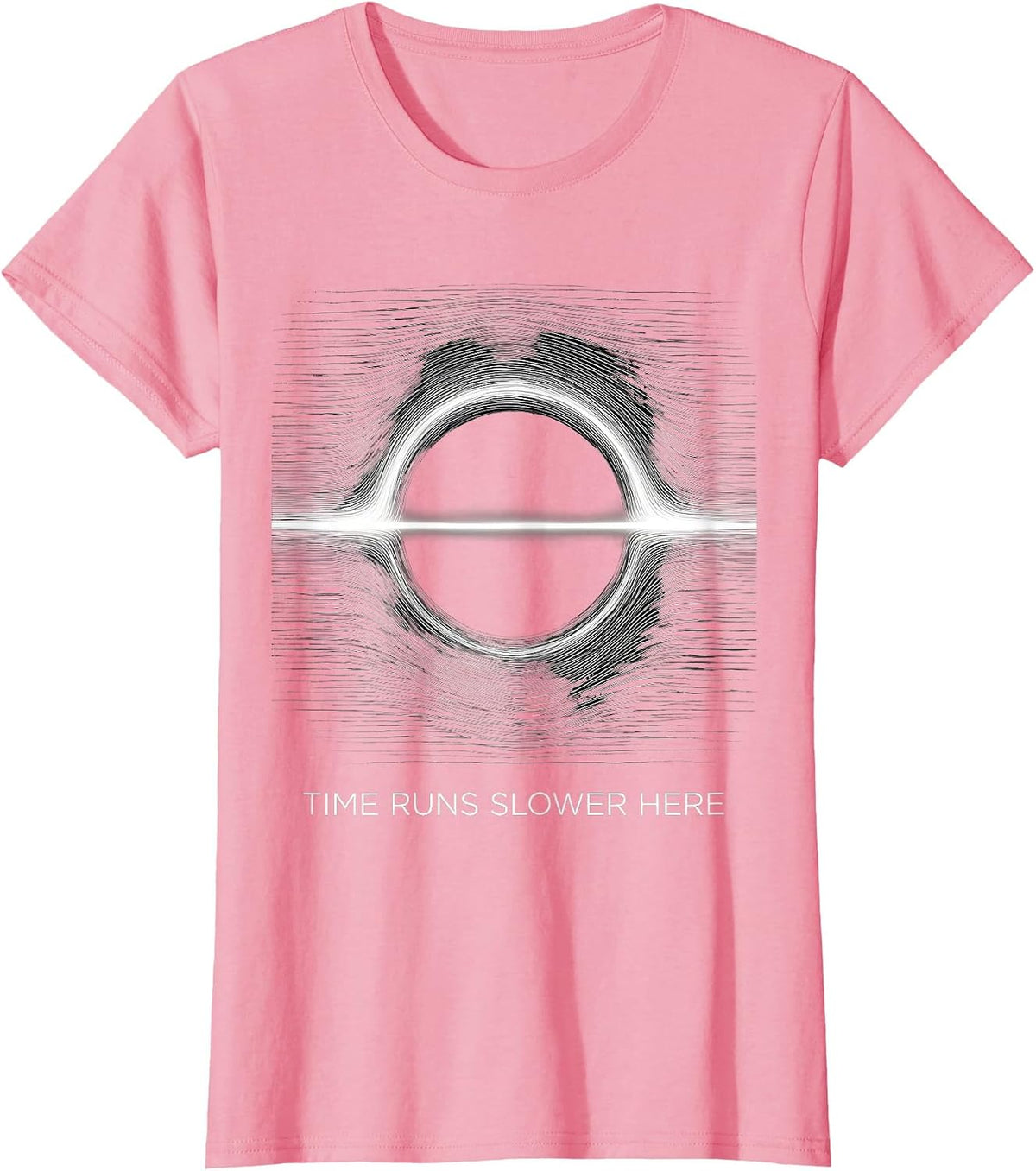 Women's Time Runs Slower Here Generative Plotter Astrophysics T-Shirt - Pink