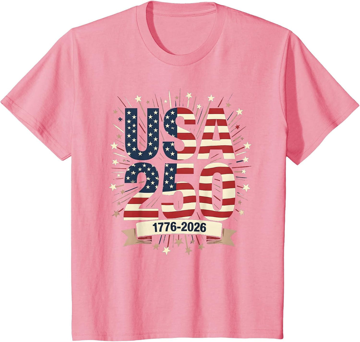 Mademark America 250th / Semiquincentennial T-Shirt - Pink-america's Birthday 250 Flag Letters 1776-2026