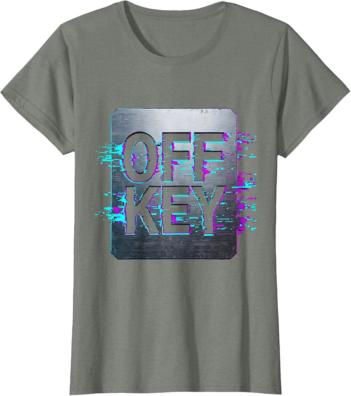 Off Key Cyberpunk Y2K Anime Graphic Streetwear T-Shirt - Olive Heather