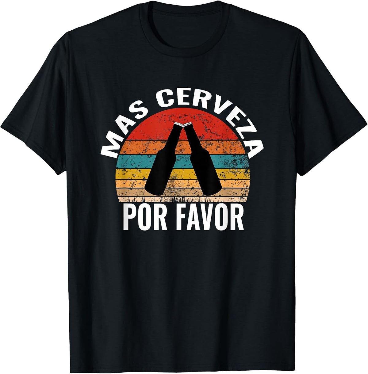 Mas Cerveza Por Favor Funny Vintage Spanish Beer Lover T-Shirt - Black