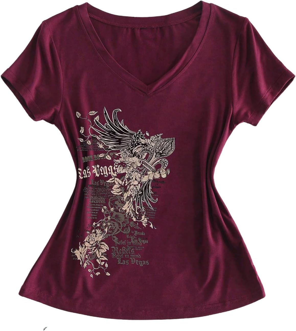 SOLY HUX Women's Graphic Tees Y2K Emo Gothic Alt Tops 2000s Shirt - Burgundy