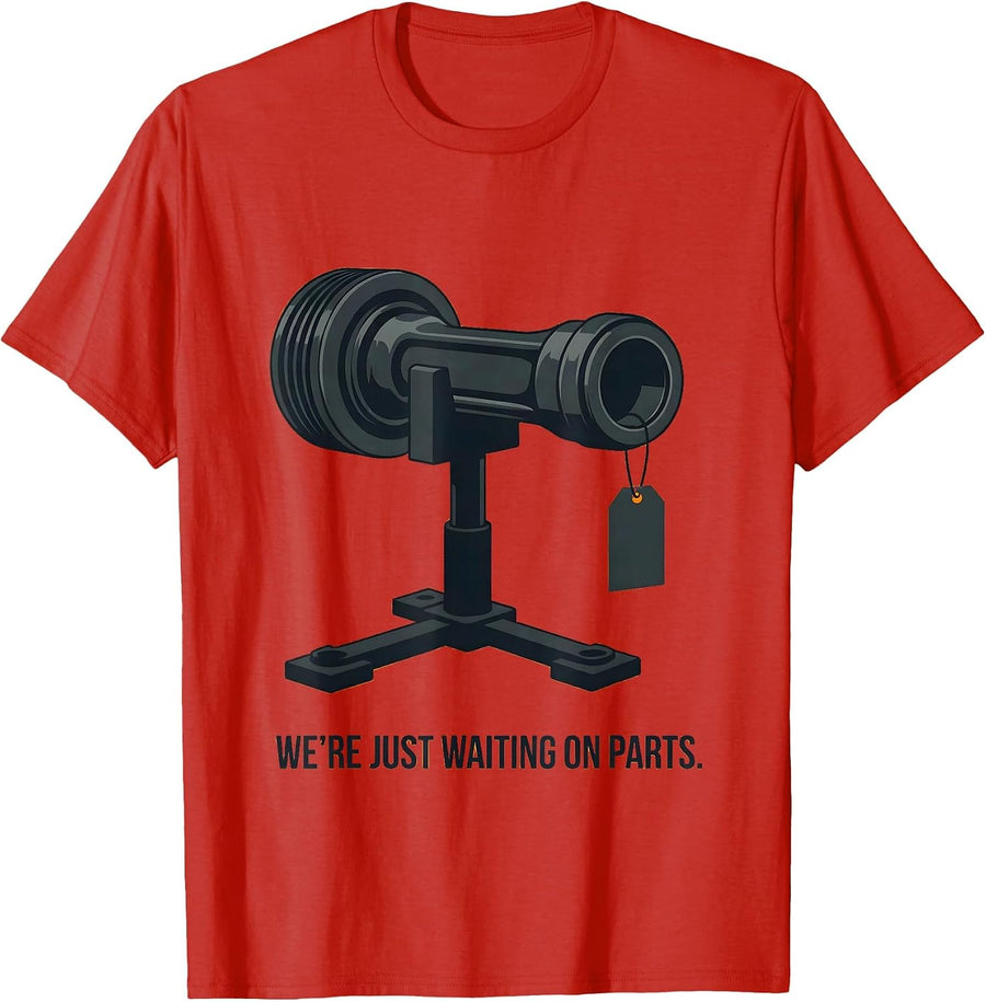 Men's We're Just Waiting On Parts Funny Skeleton Mechanic Auto T-Shirt - Red