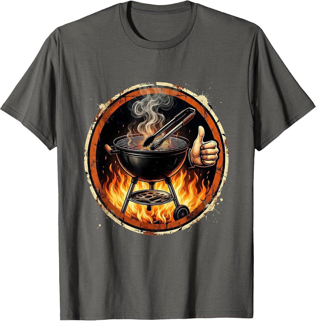Dad Thumbs Up Backyard Barbecue Illustration T-Shirt - Asphalt Grey