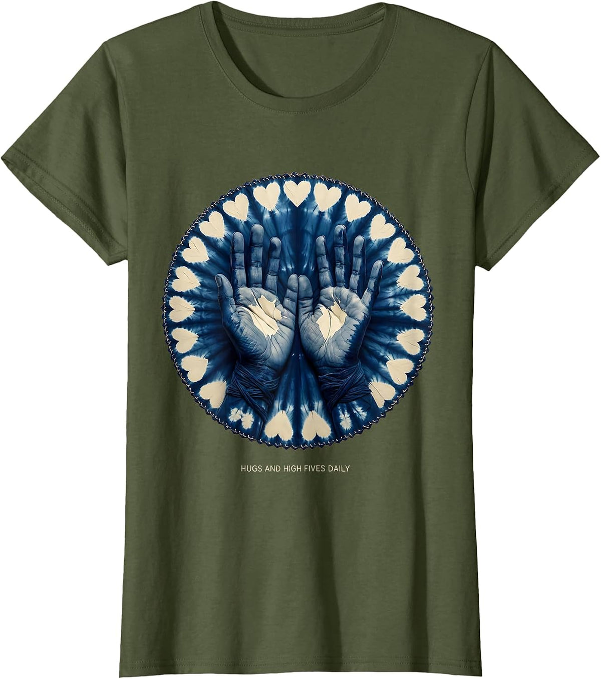 Women's Hugs And High Fives Daily PreK Teacher Design T-Shirt - Olive Green