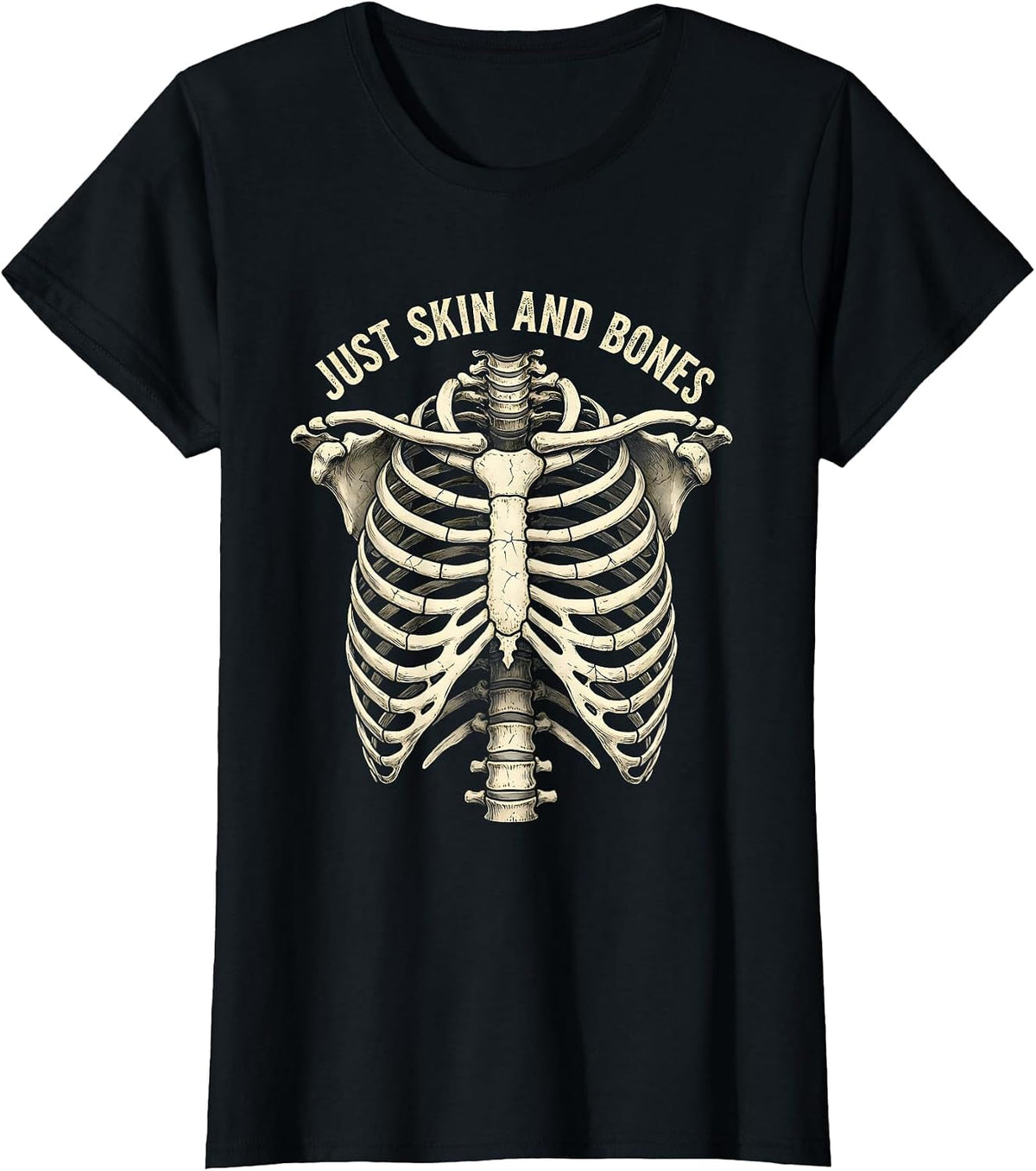 Women's Just Skin and Bones Dark Graphic Design T-Shirt - Black