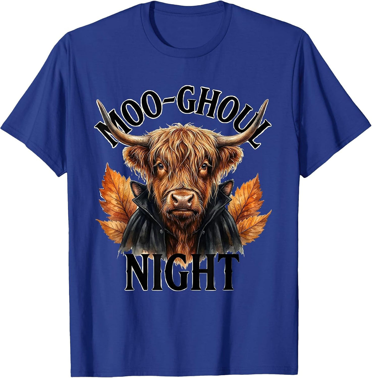 Men's Moo-ghoul Night Whimsical Highland Cow Halloween Fall T-Shirt - Royal Blue