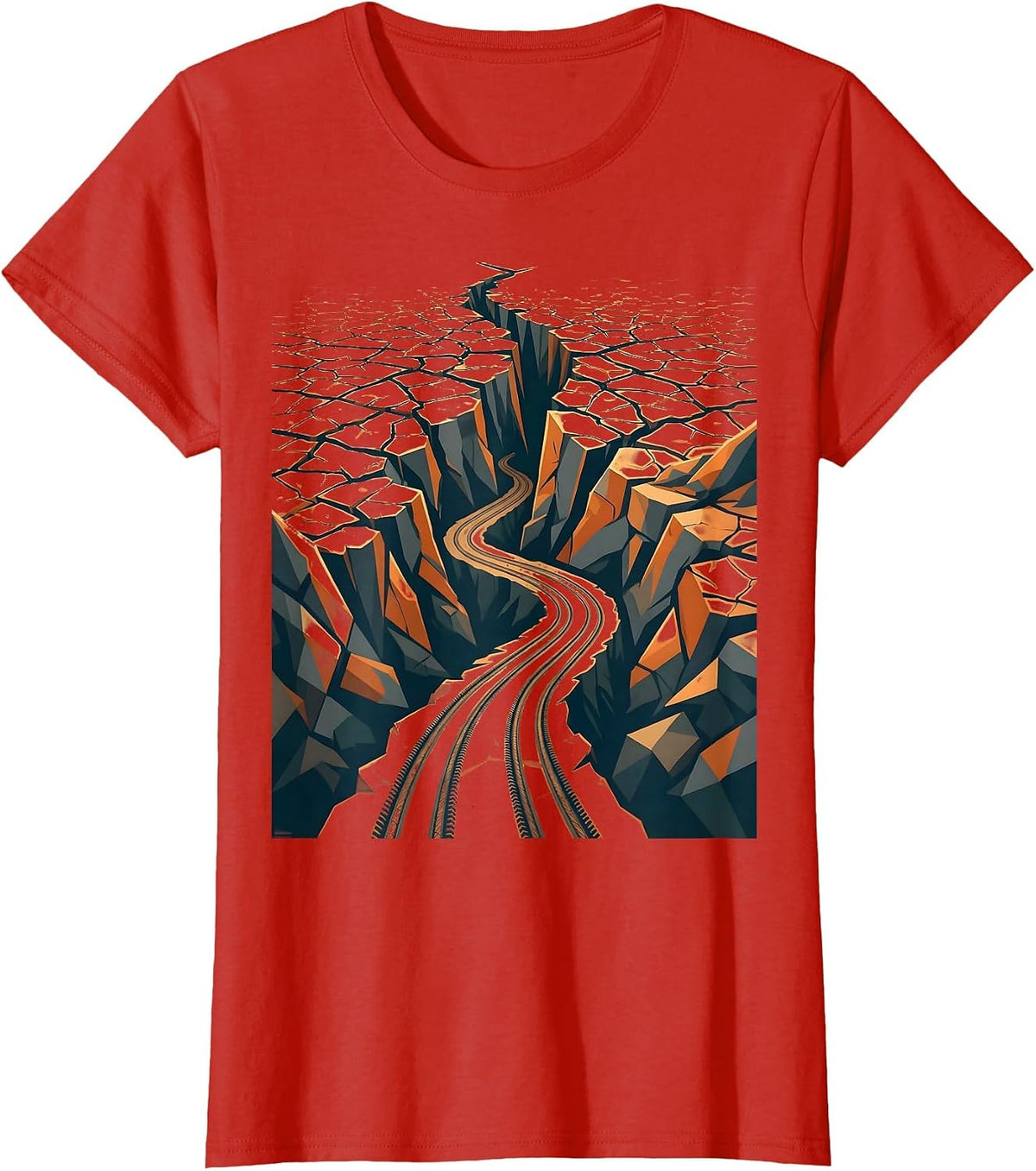 Cracked Earth Downhill MTB Trail Graphic T-Shirt - Red