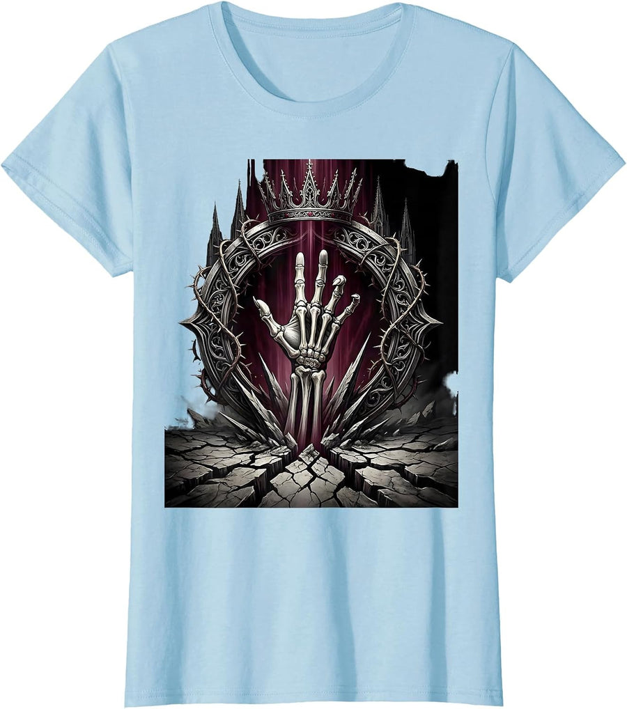 Women's Emo Rising Hand Cracked Earth Graphic Design T-Shirt - Baby Blue