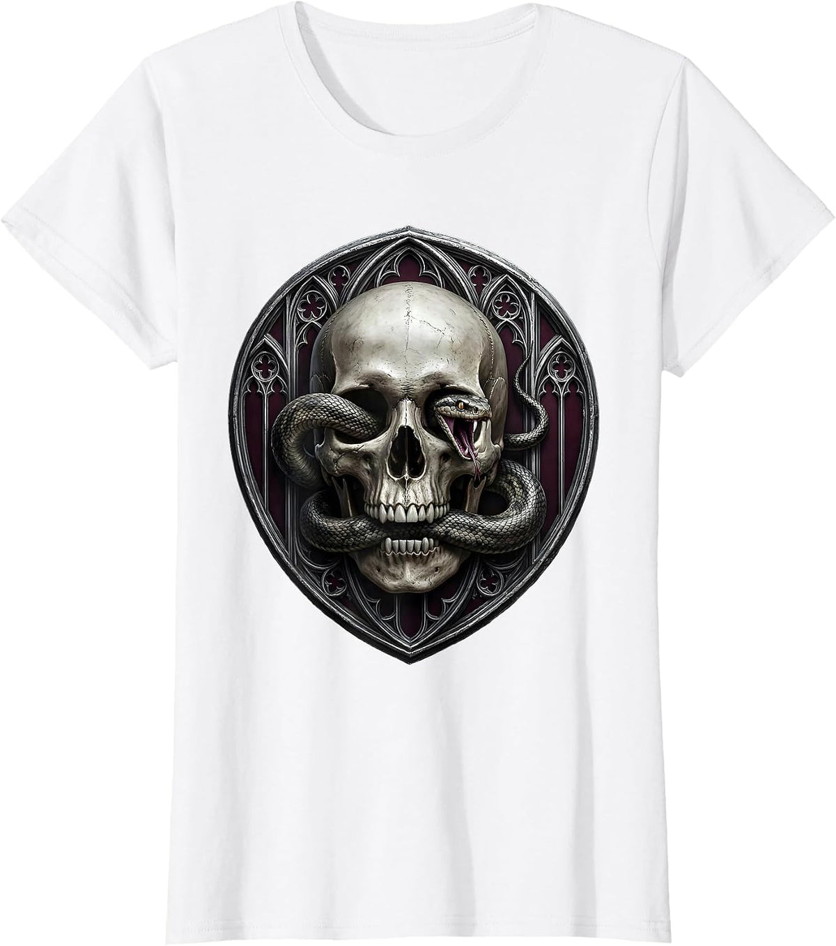 Women's Snake and Skull Gothic Dark Art Design T-Shirt - White