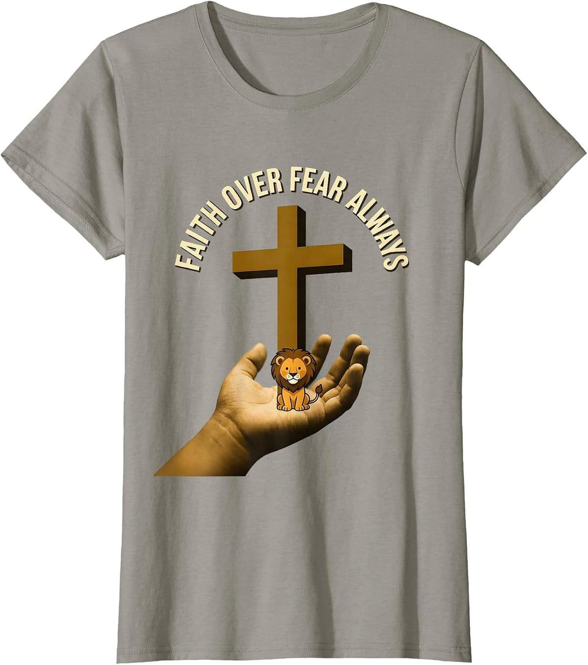 Women's Kids Faith Over Fear Always Christian Design T-Shirt - Slate Grey