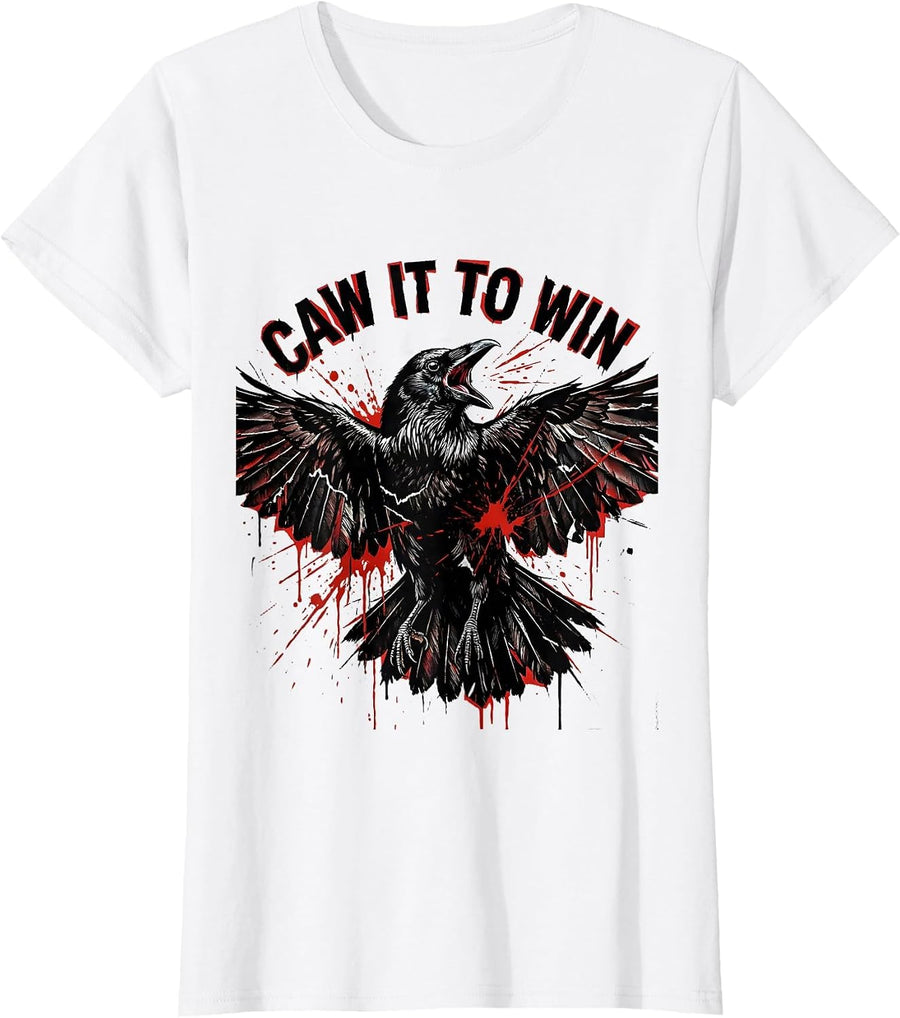 Women's Caw It To Win Crow Bird Slogan Design T-Shirt - White