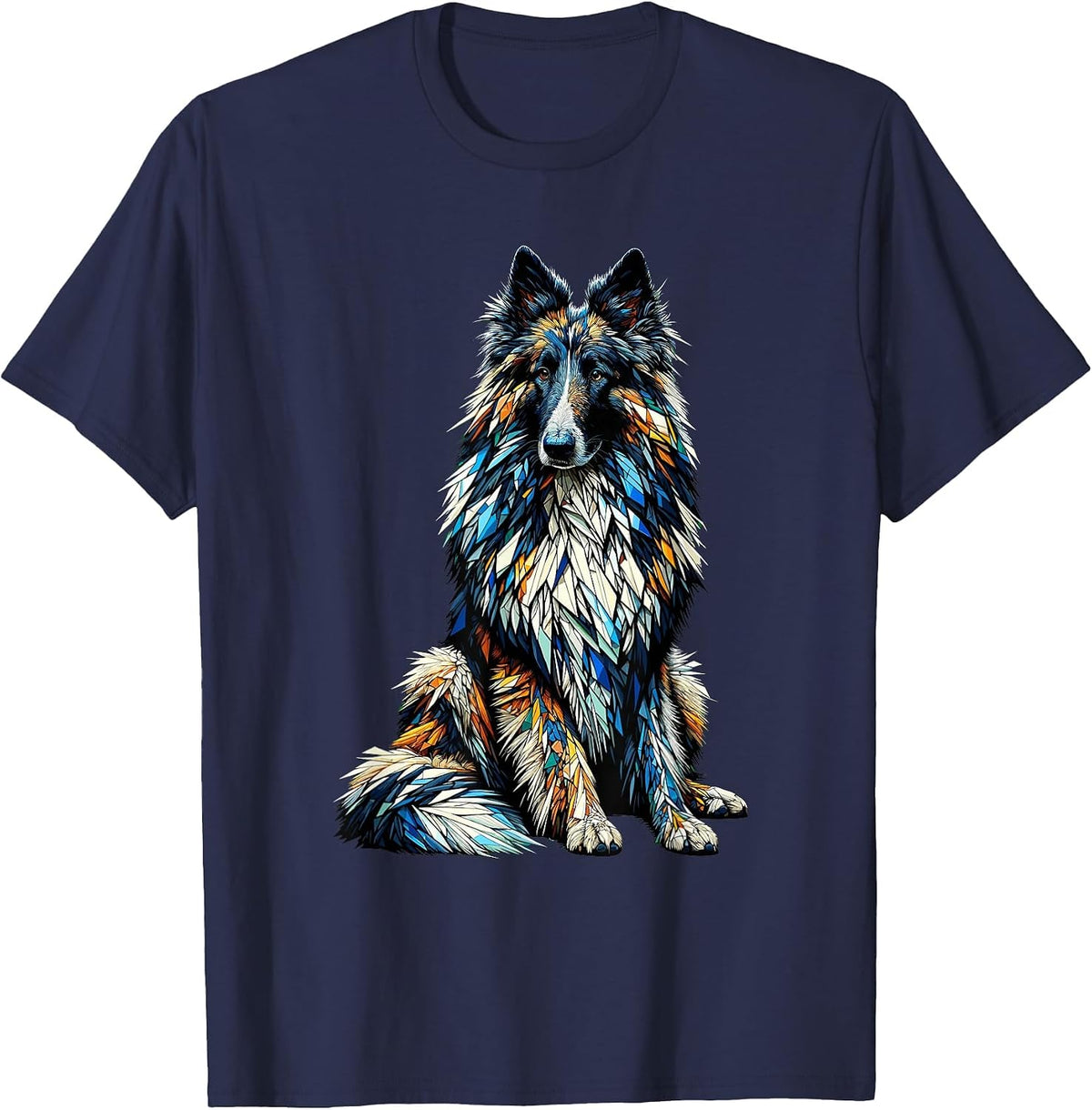 Polygon Art Belgian Sheepdog Groenendael Belgian Shepherds T-Shirt - Navy Blue