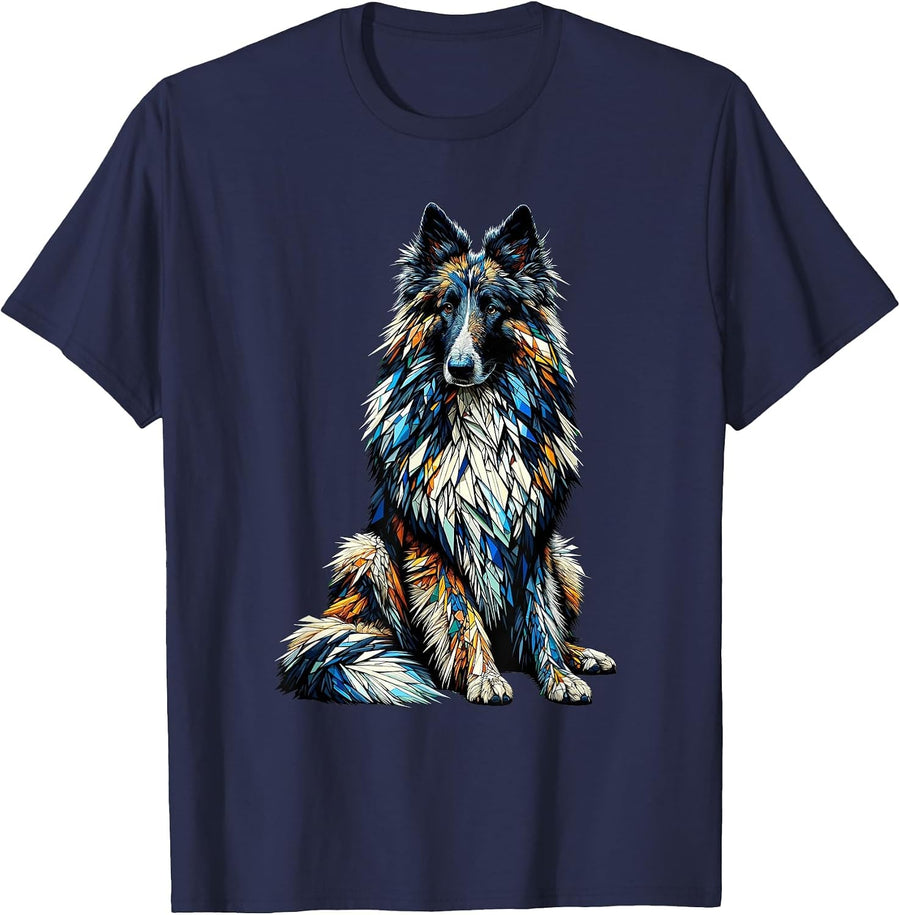 Polygon Art Belgian Sheepdog Groenendael Belgian Shepherds T-Shirt - Navy Blue