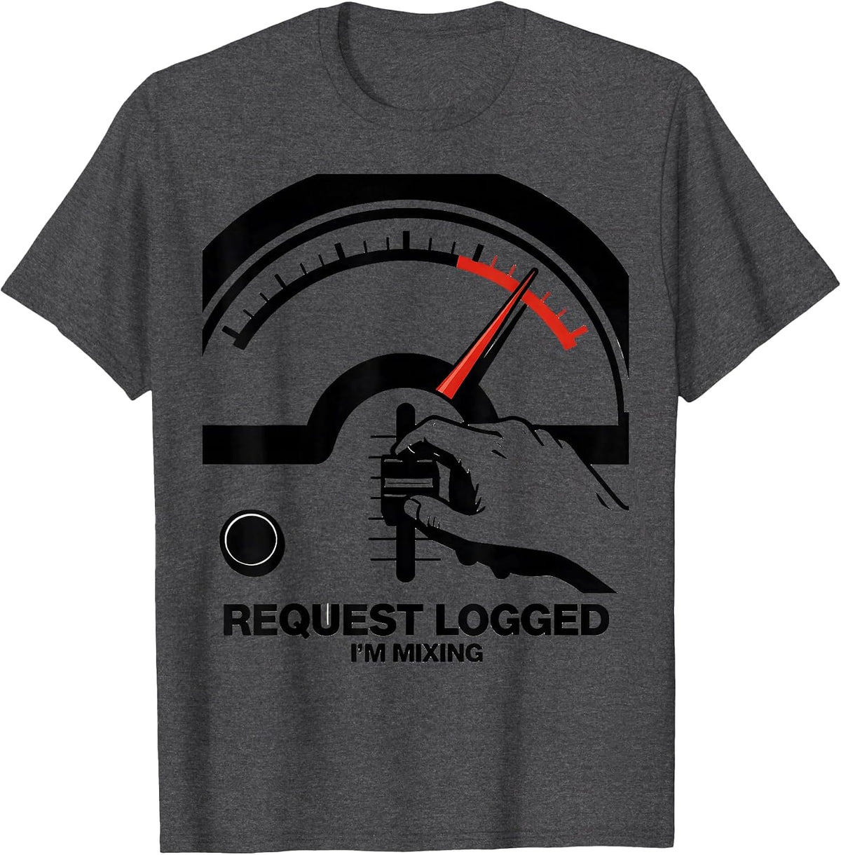 Men's Request Logged, I'm Mixing Brutalist DJ Humor Retro Tribute T-Shirt - Dark Heather Grey