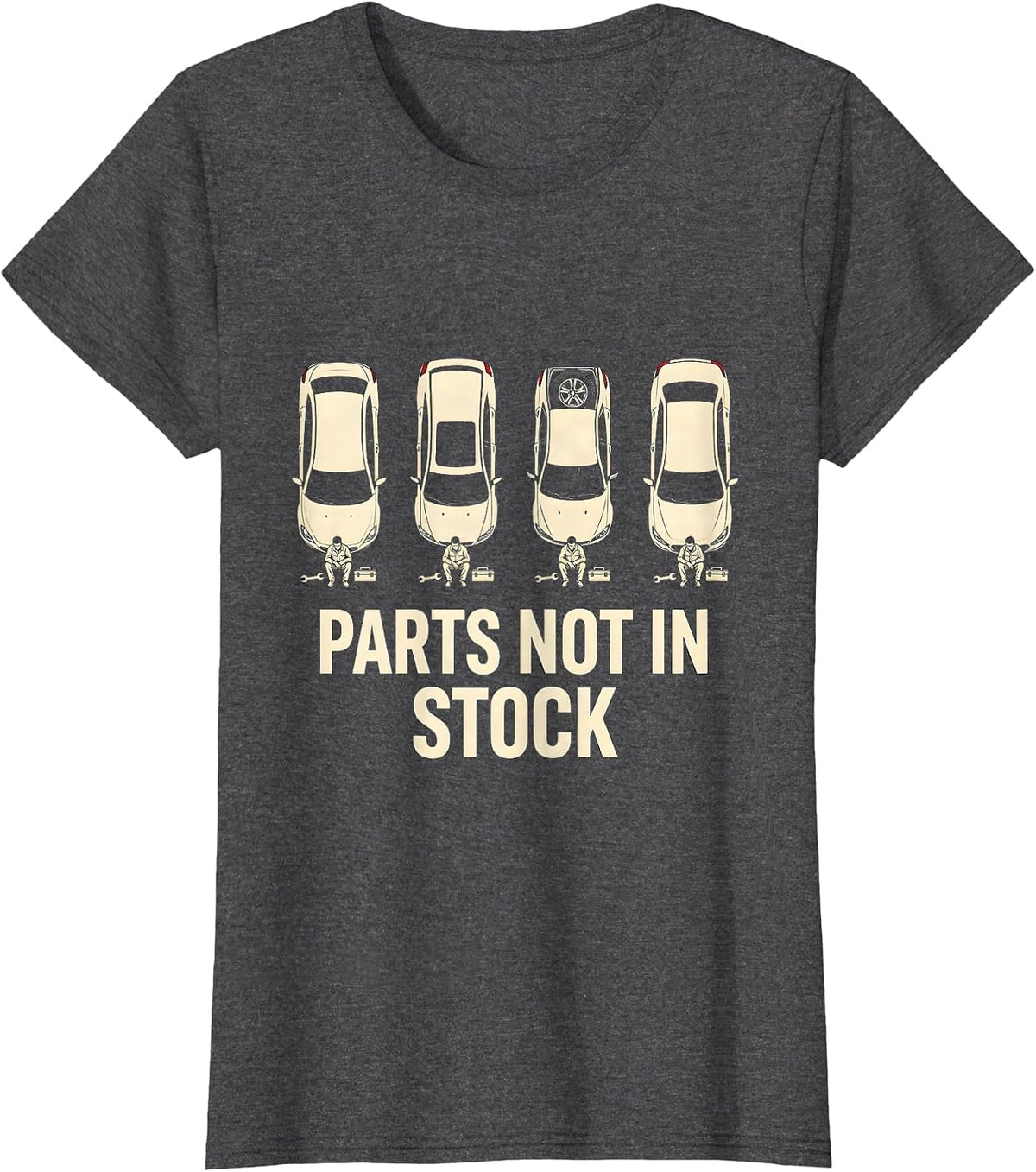 Women's PARTS NOT IN STOCK Funny Mechanic Skeleton Auto Repair Gift T-Shirt - Dark Heather Grey