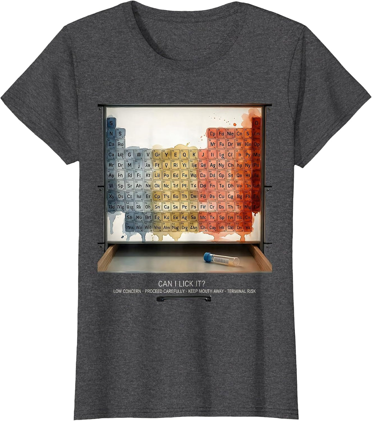 Women's Can I Lick It Funny Periodic Table Science Teacher T-Shirt - Dark Heather Grey