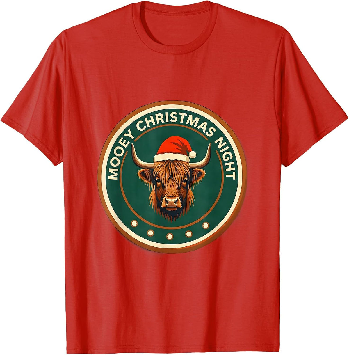 Men's Mooey Christmas Night Whimsical Highland Cow Farm Humor Gift T-Shirt - Red