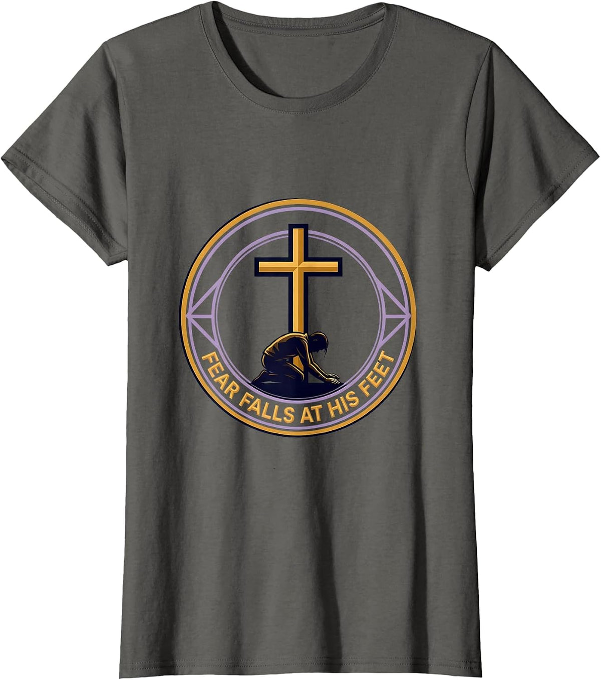 Women's Fear Falls at His Feet Faith Over Fear Design T-Shirt - Asphalt Grey