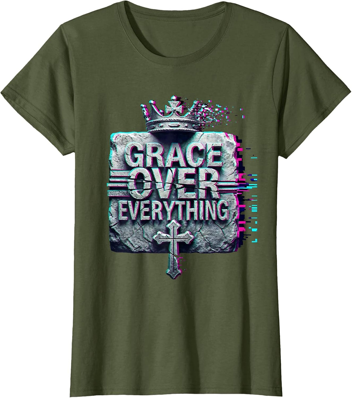 Women's Grace Over Everything Faith Over Fear Design T-Shirt - Olive Green