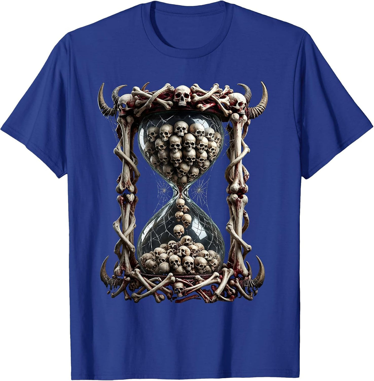 Skull Hourglass Metal Band Graphic Design T-Shirt - Royal Blue