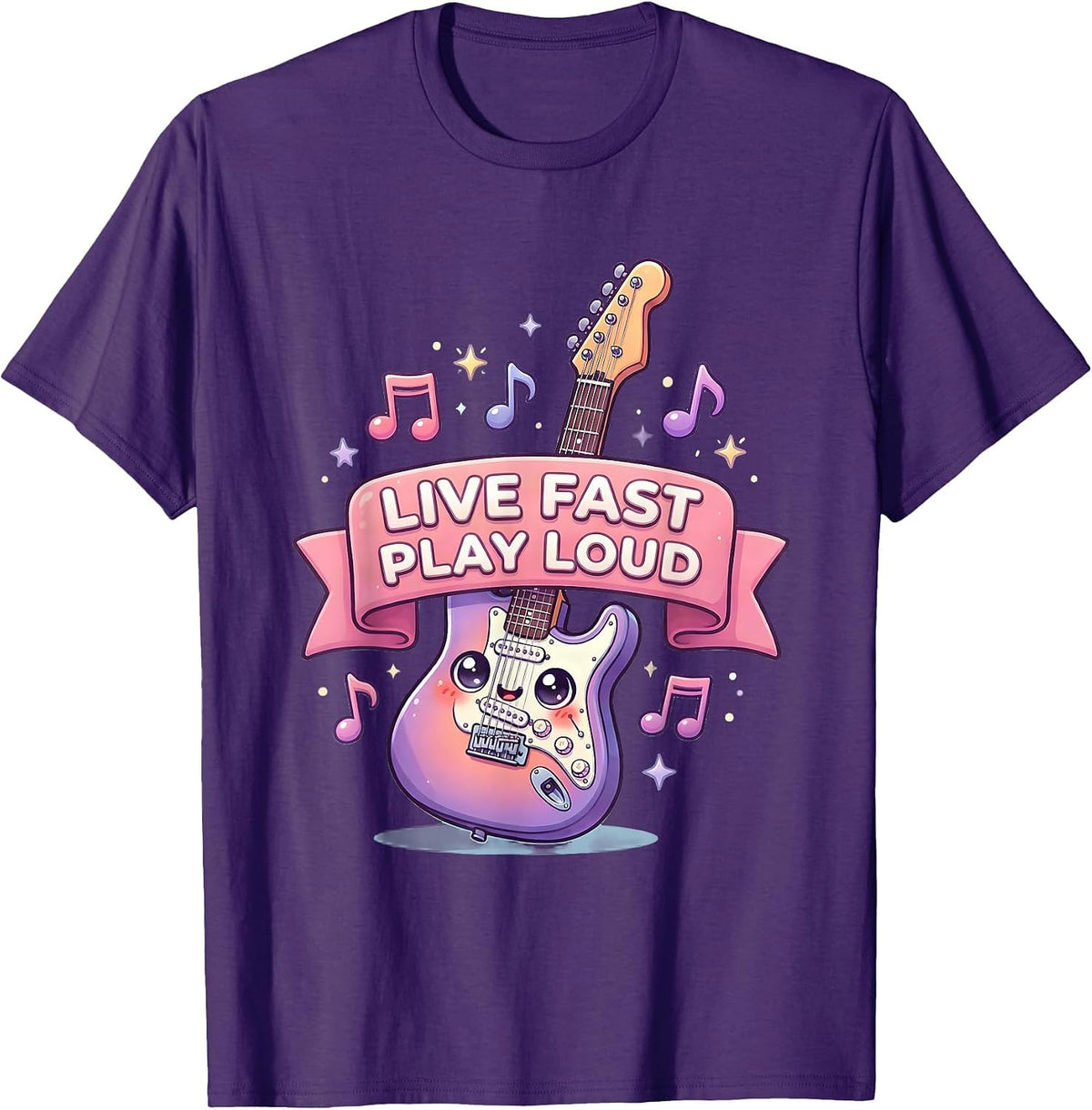 Men's Live Fast Play Loud Rock Music Graphic Design T-Shirt - Purple