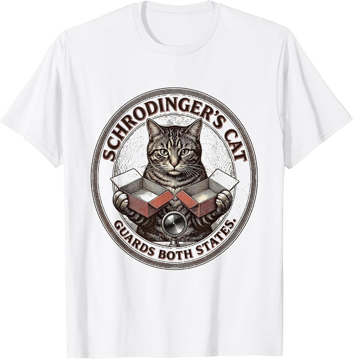Men's Schrodinger's Cat Guards Both States Funny Quantum Physics T-Shirt - White