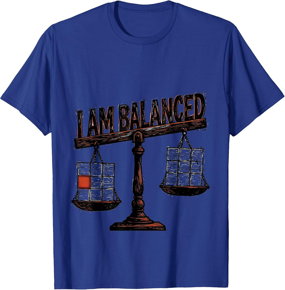 Men's I Am Balanced Funny Chemistry Science Humor Linocut T-Shirt - Royal Blue