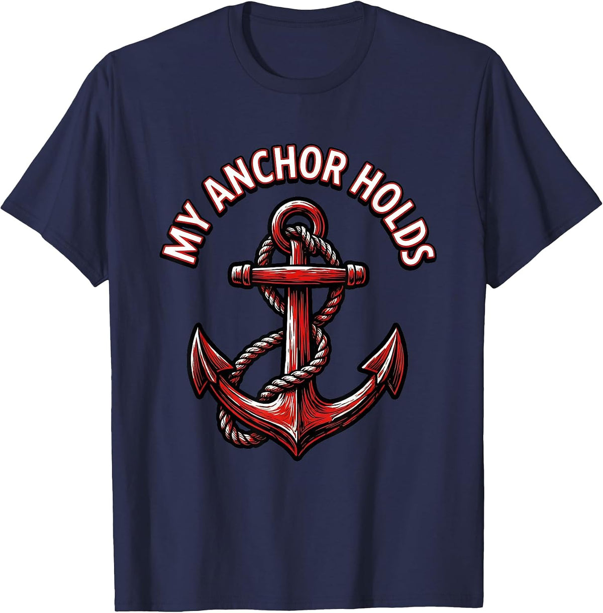 My Anchor Holds Faith Over Fear Graphic Design T-Shirt - Navy Blue