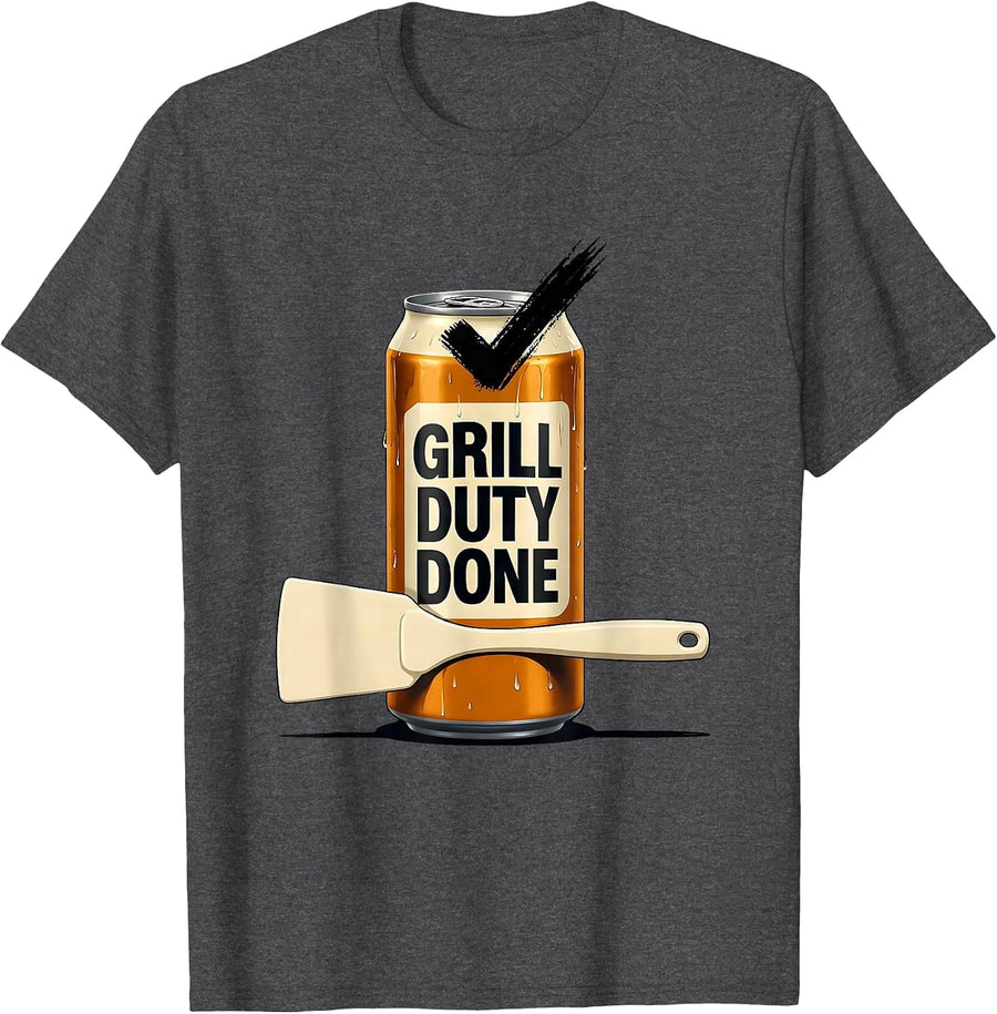 Men's Grill Duty Done Funny Labor Day Cookout Beer Lover T-Shirt - Dark Heather Grey