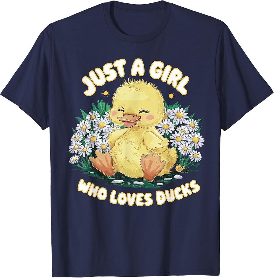 Just a Girl Who Loves Ducks Cute Duck T-Shirt - Navy Blue