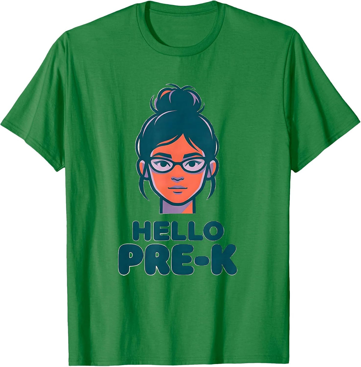 Men's Hello Pre-K Messy Bun Girl First Day of School T-Shirt - Kelly Green