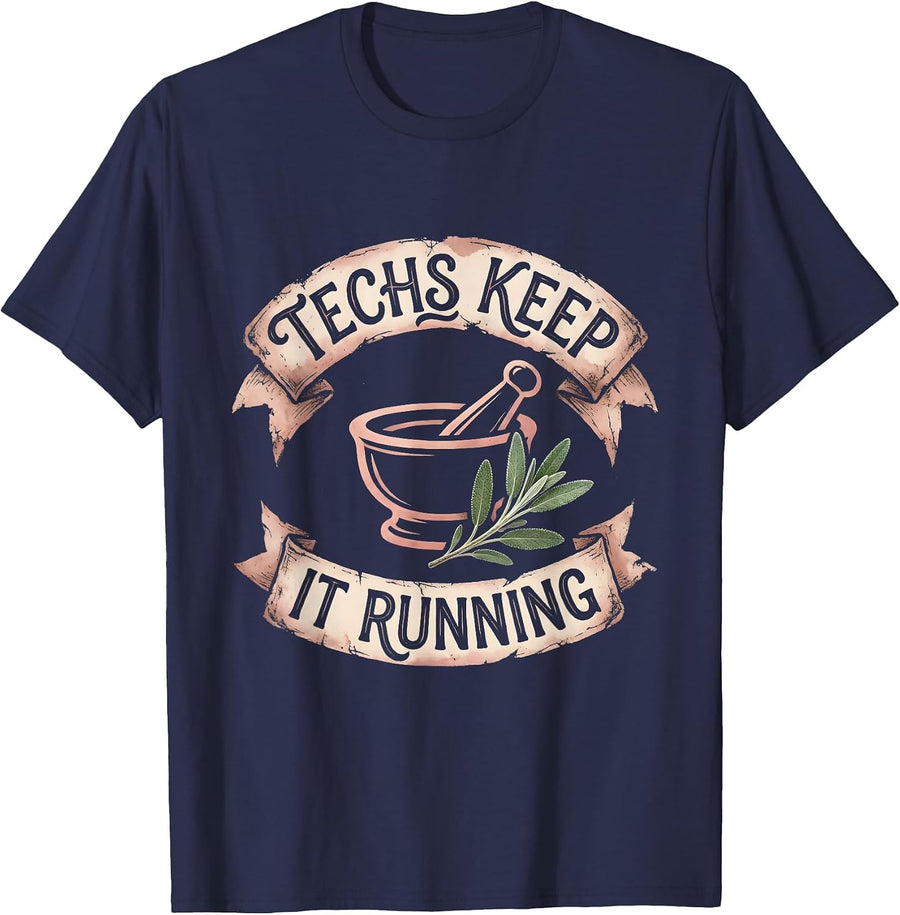 Techs Keep It Running Pharmacy Technician Design T-Shirt - Navy Blue