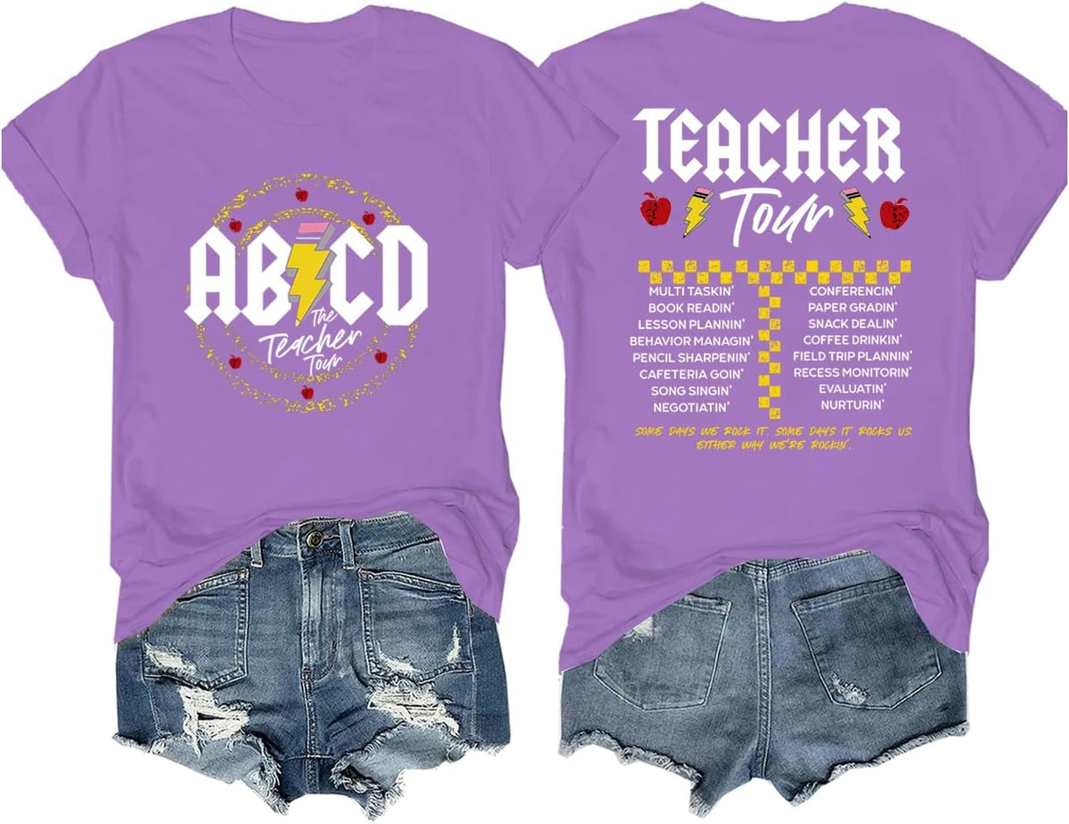 DarkJoy ABCD Teacher Tour Shirt V Neck T-Shirt ABCD Teacher Tshirt - Purple