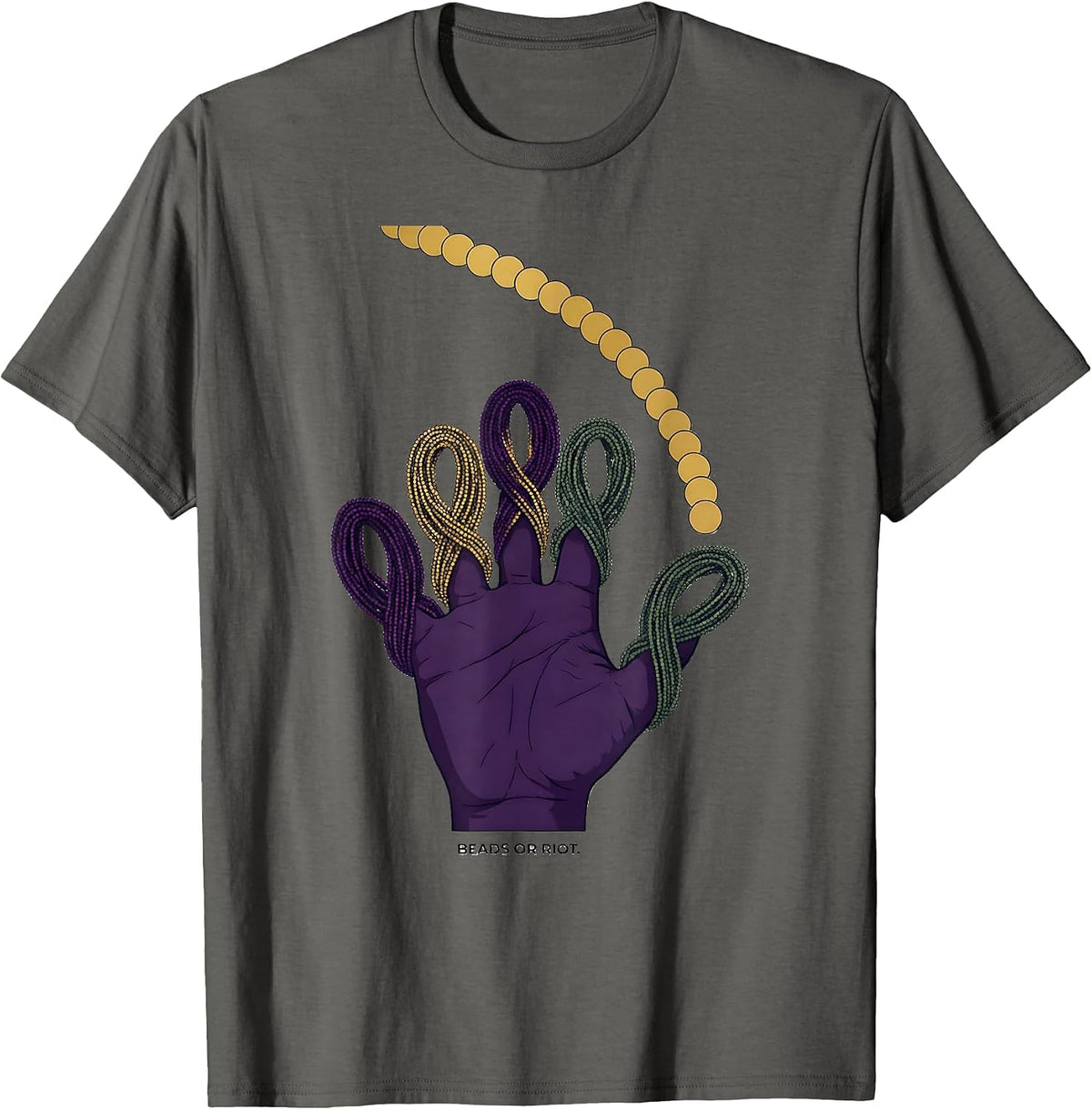 Men's Beads Or Riot Editorial Conceptual Mardi Gras Carnival Party T-Shirt - Asphalt Grey