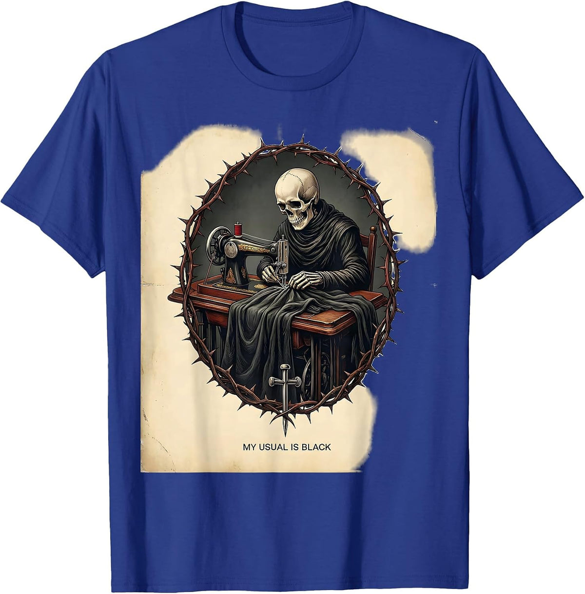 Men's My Usual Is Black Vintage Gothic Grunge Alt Skull Aesthetic T-Shirt - Royal Blue