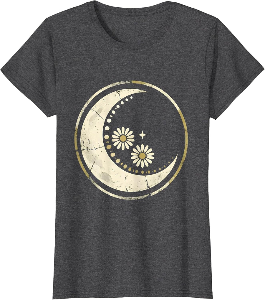 Women's Sealed Moon Phases Boho Celestial Astrology Lover T-Shirt - Dark Heather Grey