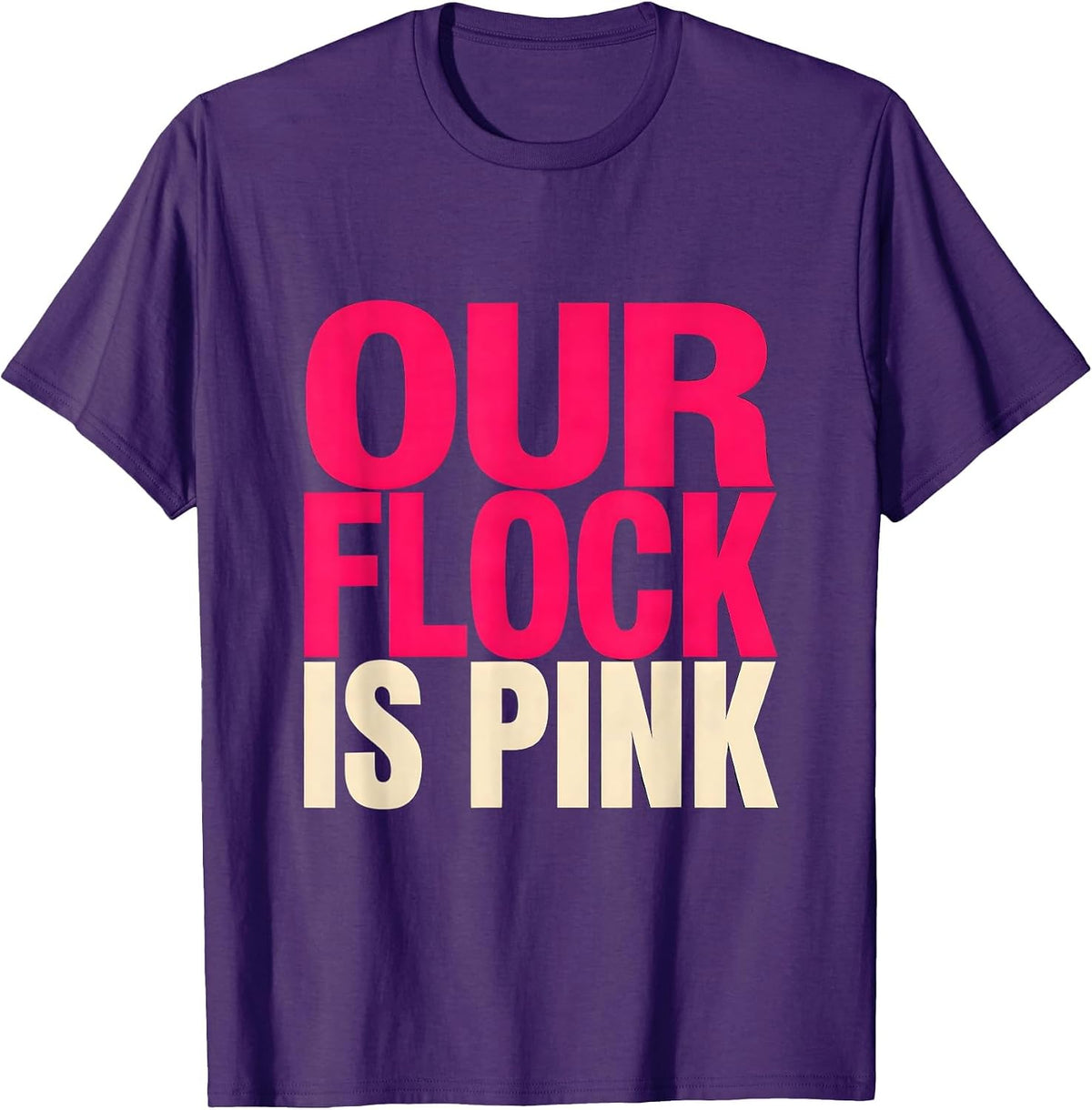 Our Flock Is Pink Flamingo Novelty Family Matching Vacation T-Shirt - Purple