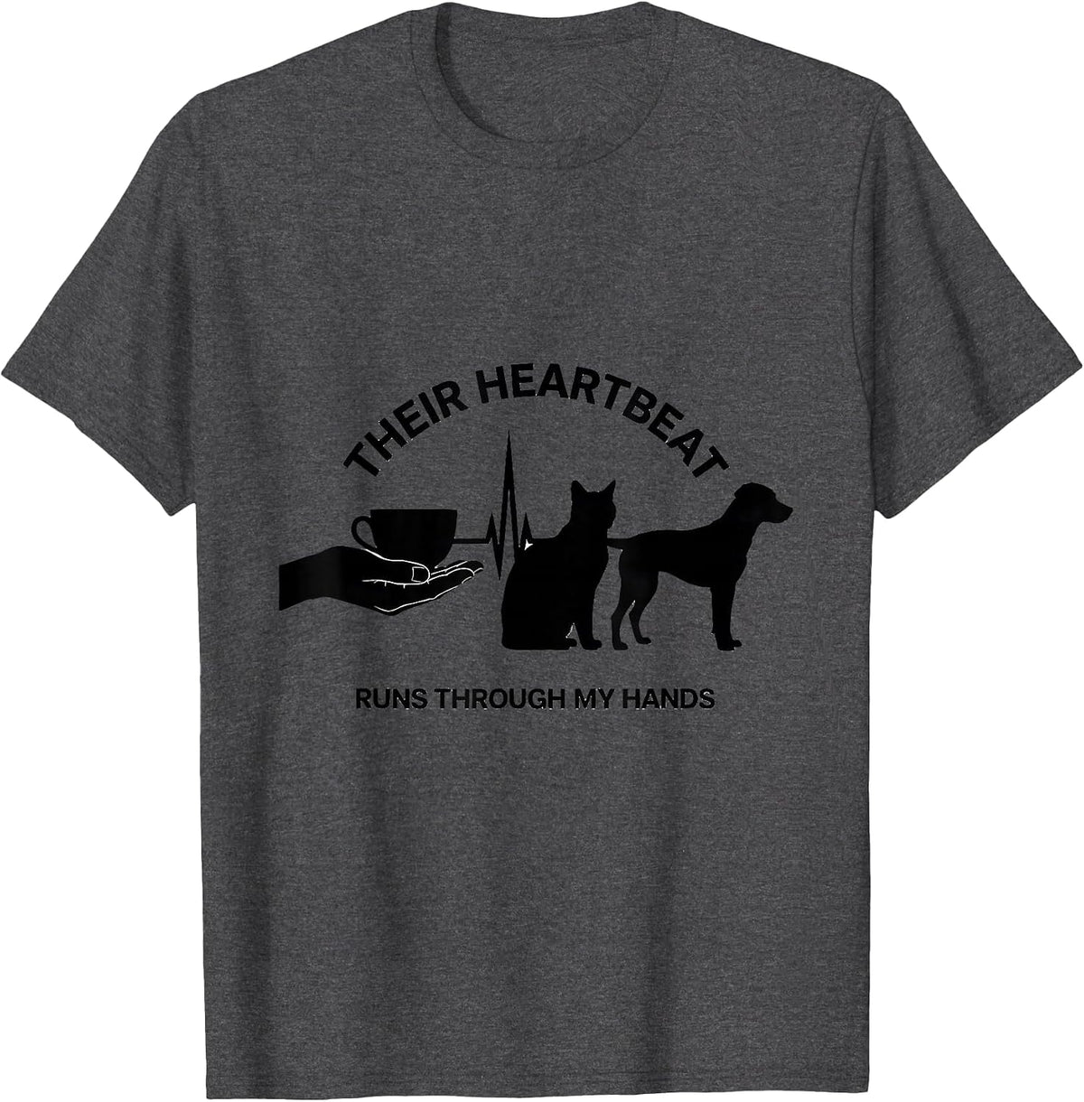 Men's Their Heartbeat Runs Through My Hands Pet Lover Vet Tech T-Shirt - Dark Heather Grey