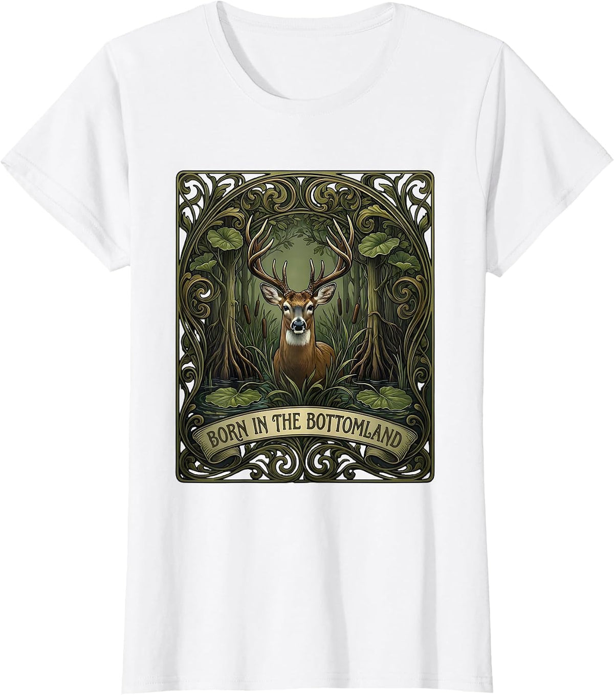 Born in the Bottomland Camo Hunting Design T-Shirt - White