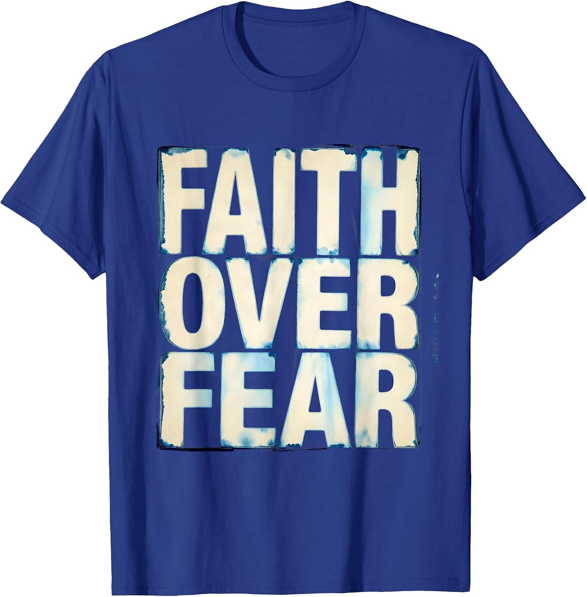 Faith Over Fear Minimal Mountain Religious Design T-Shirt - Royal Blue