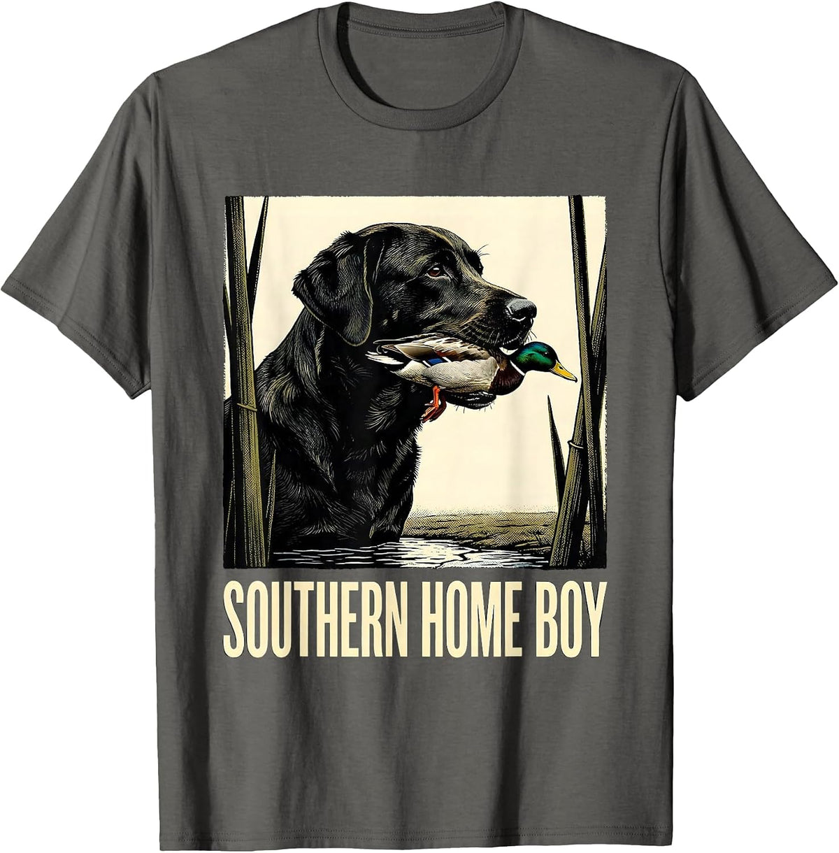 Men's Southern Home Boy Labrador Retriever Hunting Dog Marsh Scene T-Shirt - Asphalt Grey