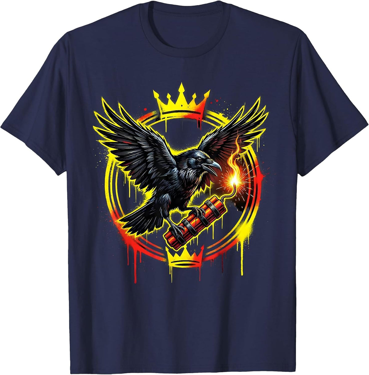 Men's Fawk Off Crow Dynamite Illustration T-Shirt - Navy Blue