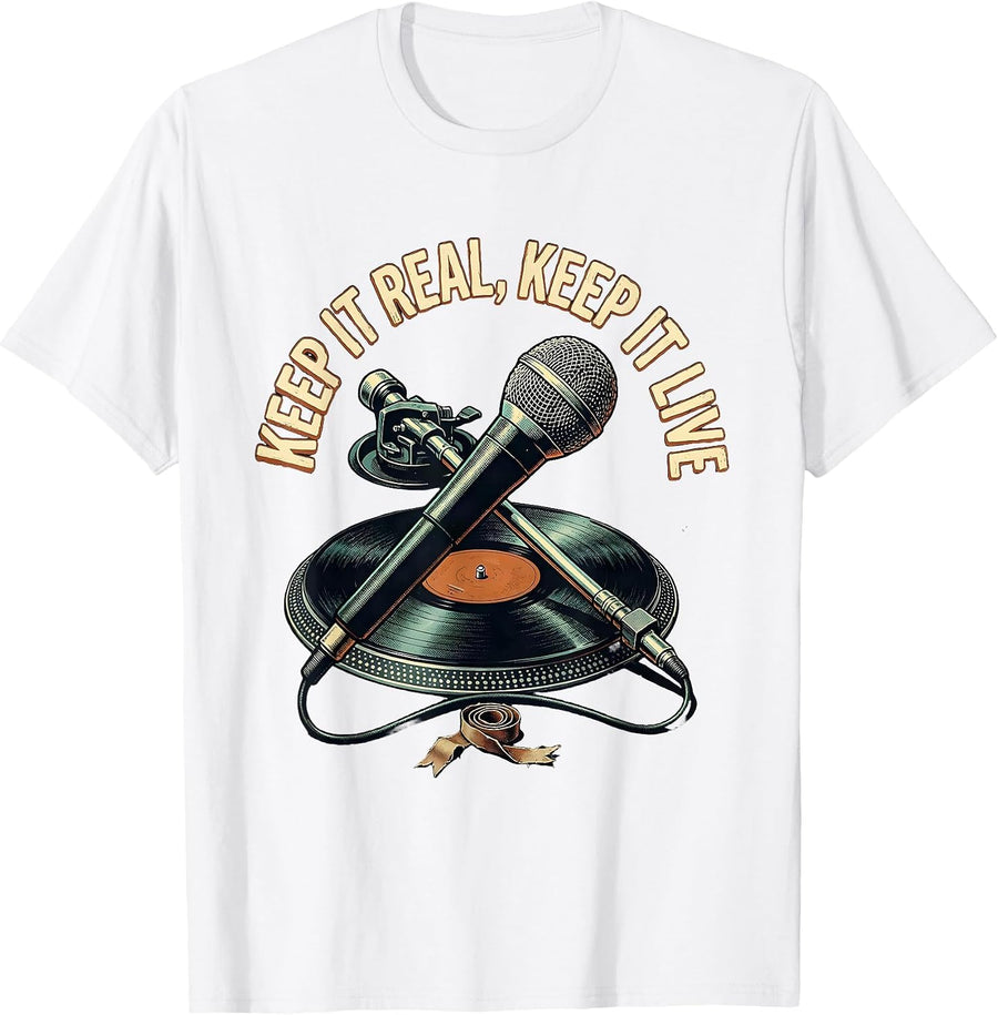 Men's Keep It Real Keep It Live Vintage Hip Hop Rap Music T-Shirt - White