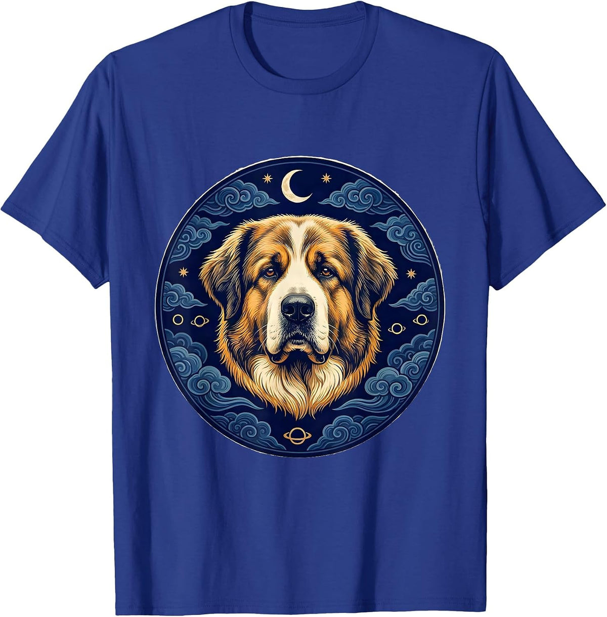 Men's Great Pyrenees Ukiyo-e Dog Breed Portrait Starry Night Style T-Shirt - Royal Blue