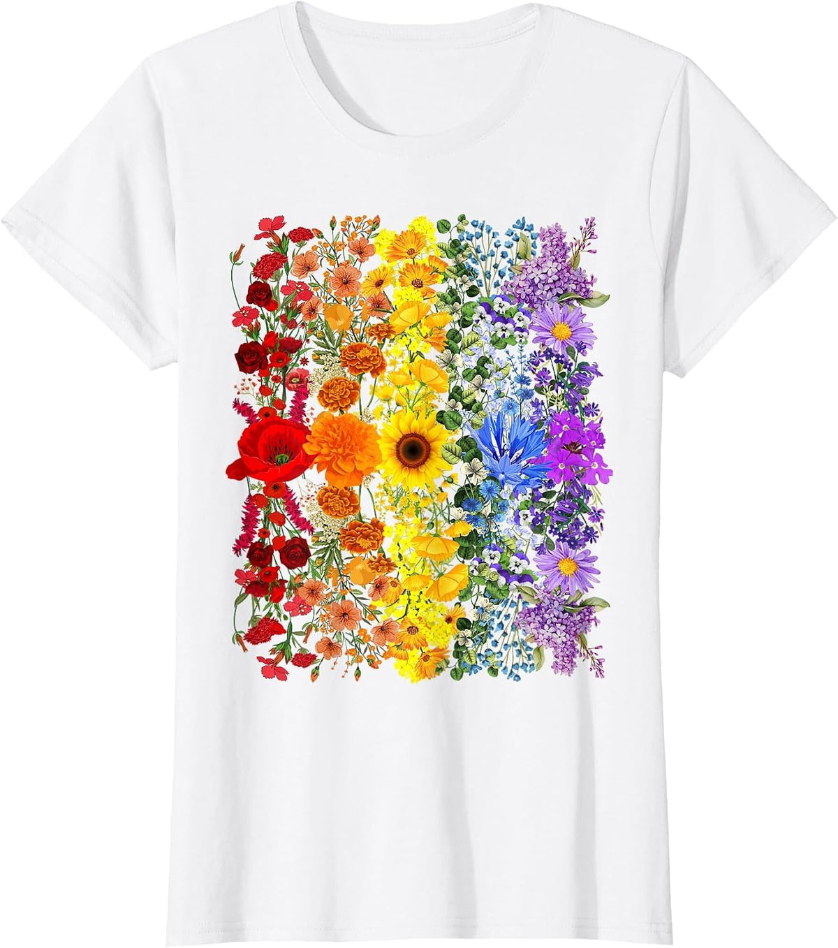 Rainbow Wildflowers Field Flowers LGBTQ Month Pride Month T-Shirt - White