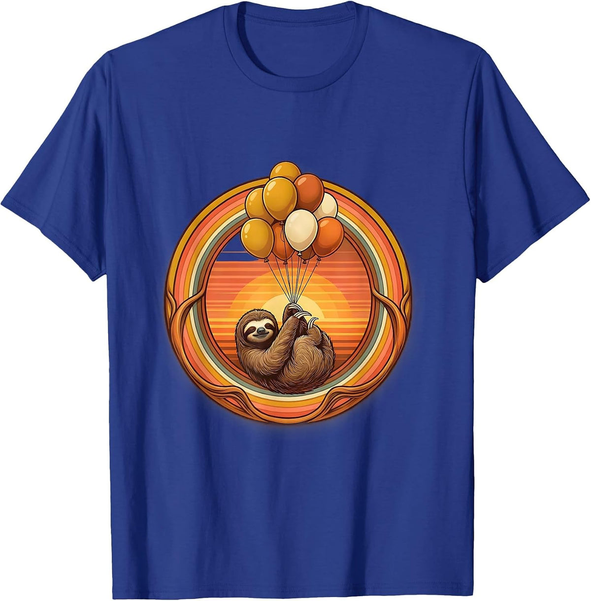 Men's Happy Birthday Sloth Floating on Balloon Strings T-Shirt - Royal Blue