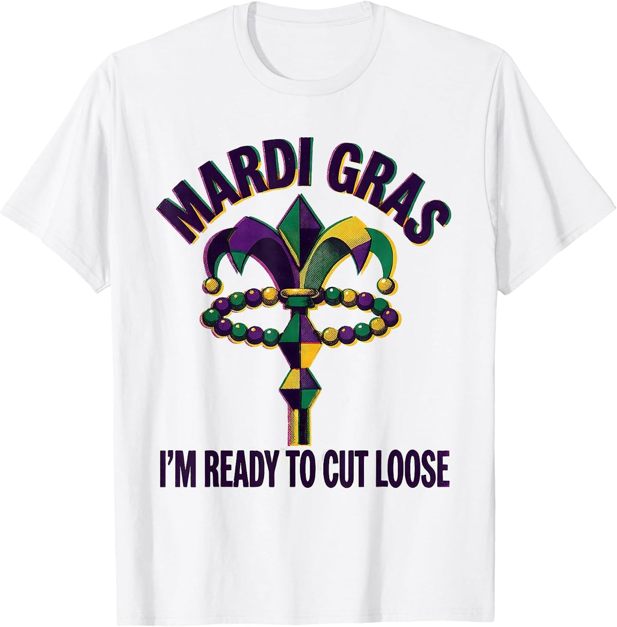 Men's Mardi Gras, I’m Ready To Cut Loose Risograph Carnival Party T-Shirt - White