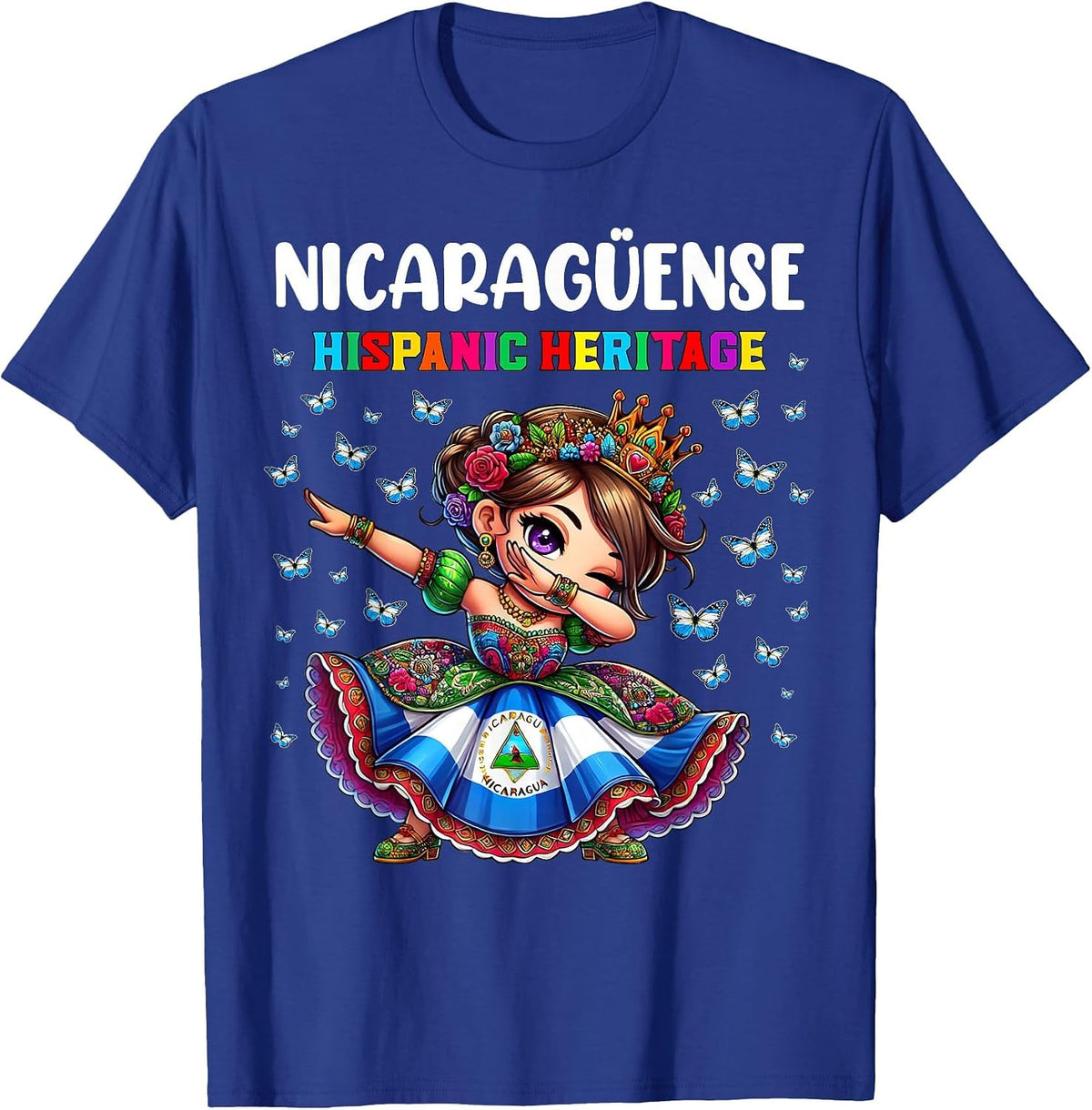 Nicaragua Hispanic Heritage Month Celebration Girls Kids T-Shirt - Royal Blue